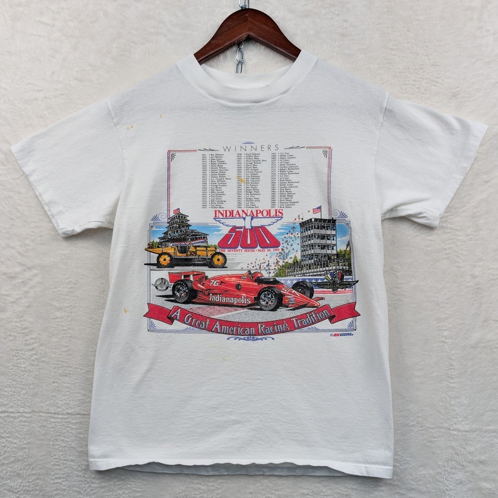 VTG Sport Service T-Shirt Mens Small White Indy 500 Racing Single Stitch USA 90s